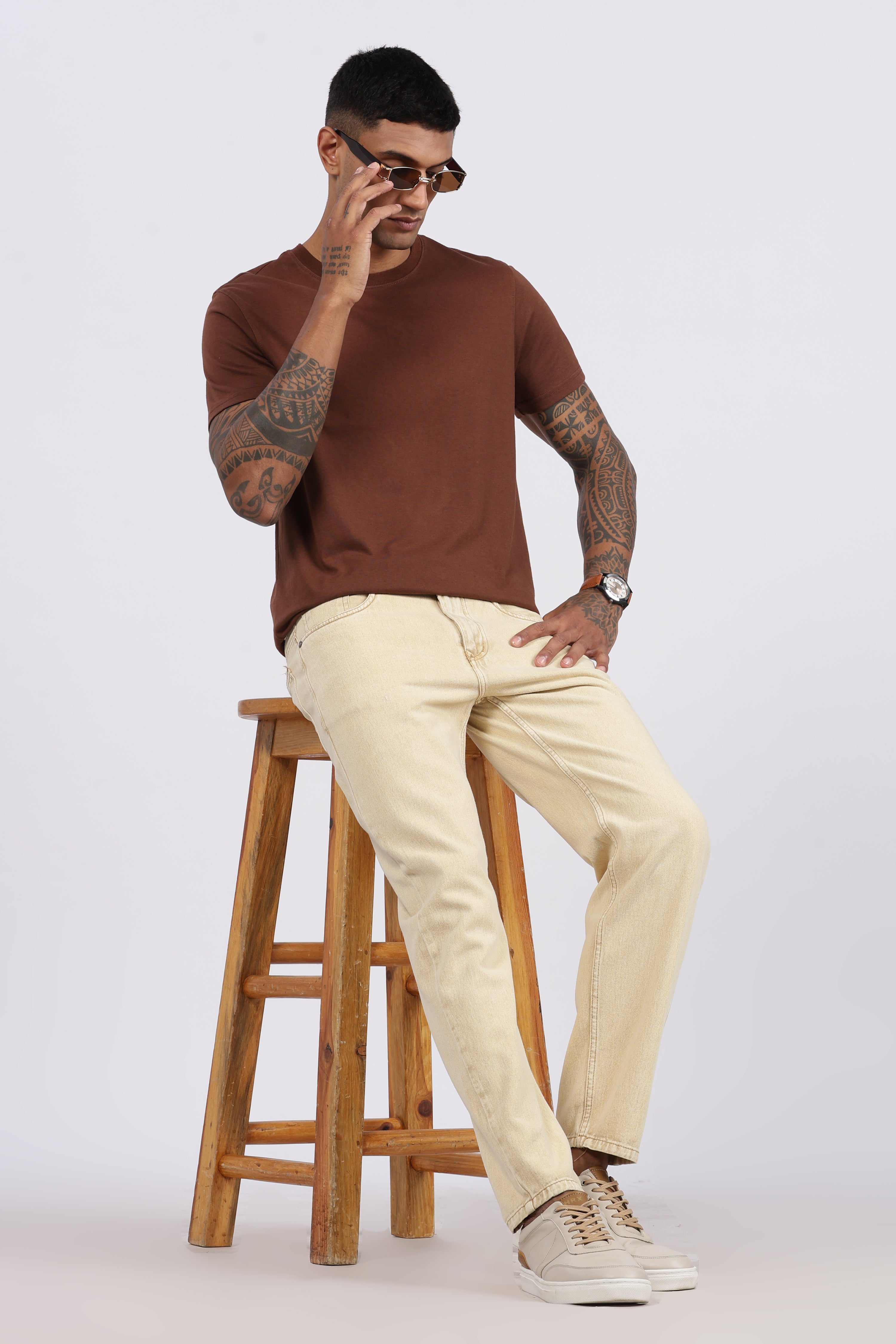 Mens Sand Beige Mom fit denim jeans