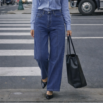 Wide - Leg Cropped   | Mid Blue Black