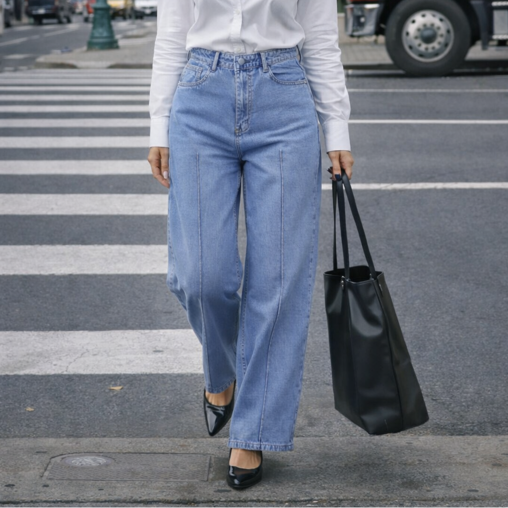 Wide - Leg Cropped   | Ice Blue Black