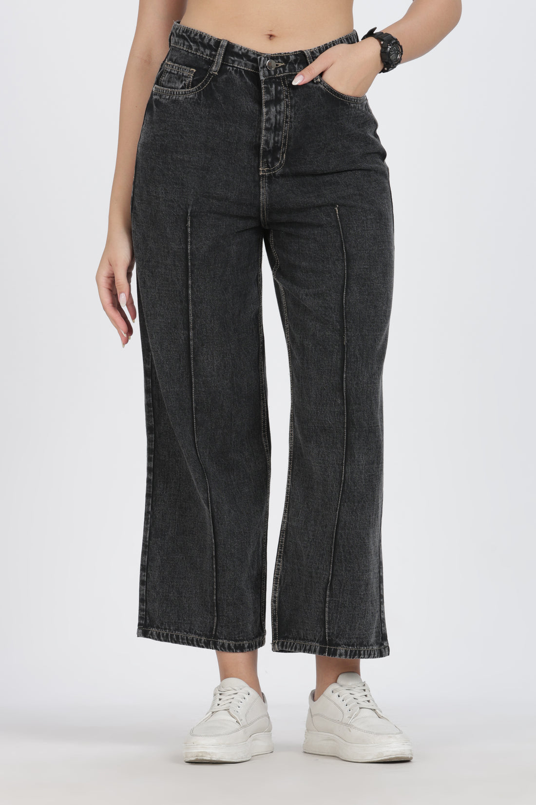 Wide - Leg Cropped |  Charcoal Black